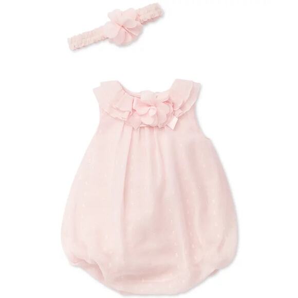 New Little Me 2-Piece 9 month Sparkle Soft Pink Bubble Romper & Headband Set - Picture 2 of 8